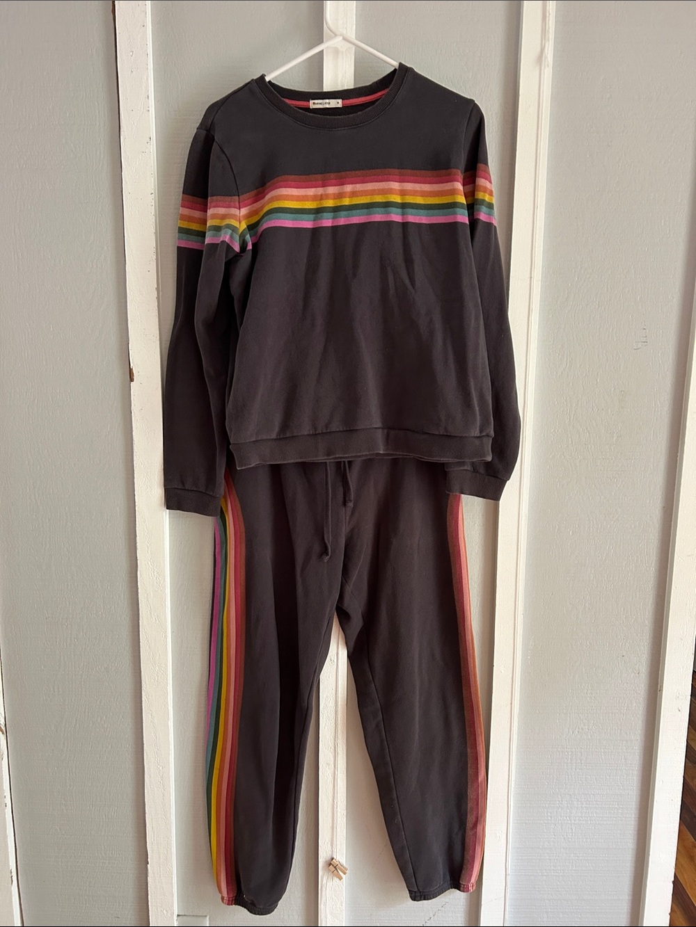 Marine Layer Charcoal Sweatshirt with Rainbow Stripes